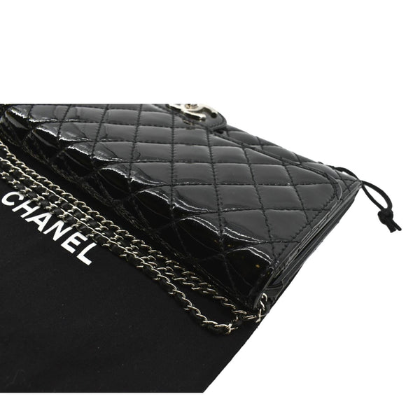 CHANEL Long Flap Quilted Patent Leather Chain Shoulder Bag Black
