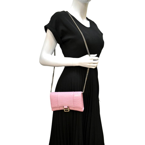 Balenciaga Hourglass Crocodile Embossed Chain Wallet - Full View