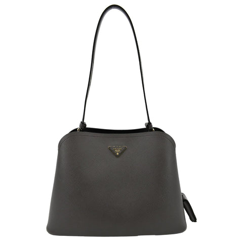 PRADA Matinee Saffiano Leather Shoulder Bag Fumo