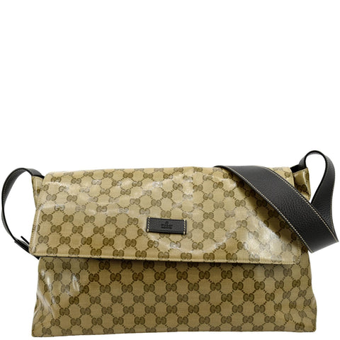 GUCCI Crystal GG Monogram Flap Coated Canvas Messenger Bag Beige 272350