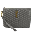 Yves Saint Laurent Monogram Leather Pouch Grey - Front