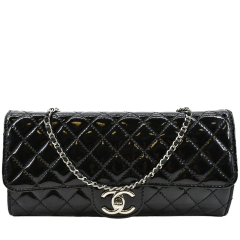 CHANEL Long Flap Quilted Patent Leather Chain Shoulder Bag Black