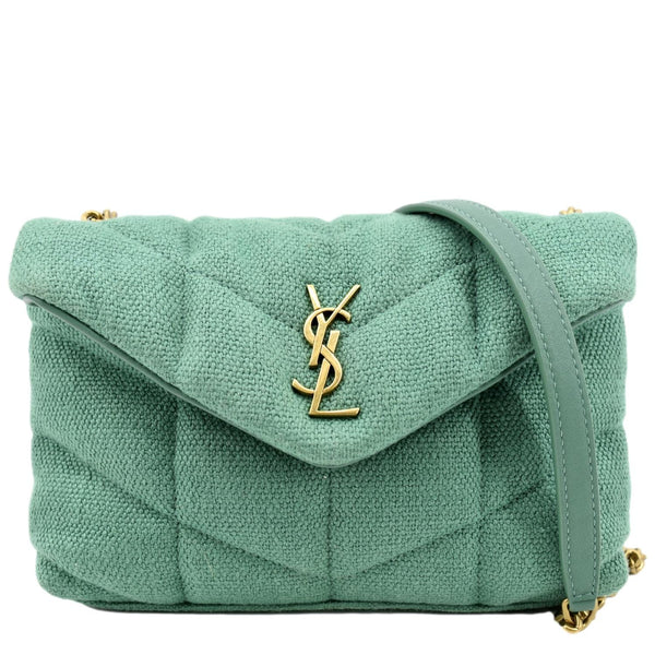 YVES SAINT LAURENT Loulou Puffer Mini Quilted Canvas Crossbody Bag Light Green