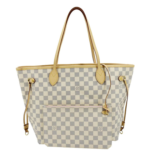 LOUIS VUITTON Neverfull MM Damier Azur Shoulder Bag Rose Ballerine