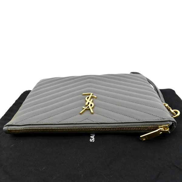 Yves Saint Laurent Monogram Leather Pouch Grey - Top