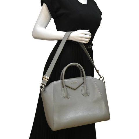 GIVENCHY Antigona Medium Calfskin Leather Shoulder Bag Gray