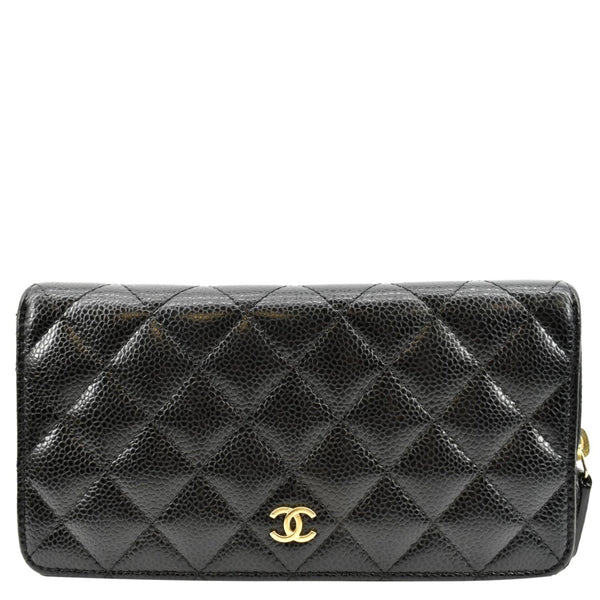 Chanel Zip Around Quilted Caviar Leather Wallet Black - Front 