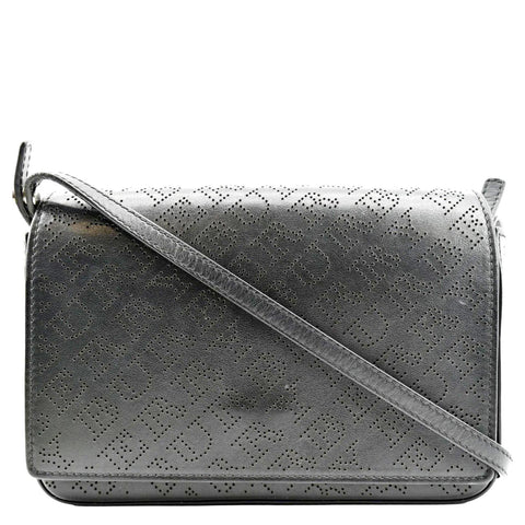 BURBERRY Hampshire Perforated Leather Crossbody Bag Black