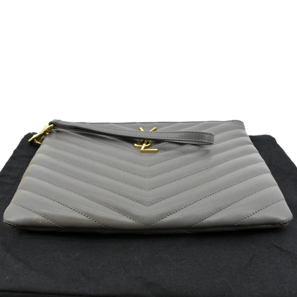 Yves Saint Laurent Monogram Leather Pouch Grey - Bottom