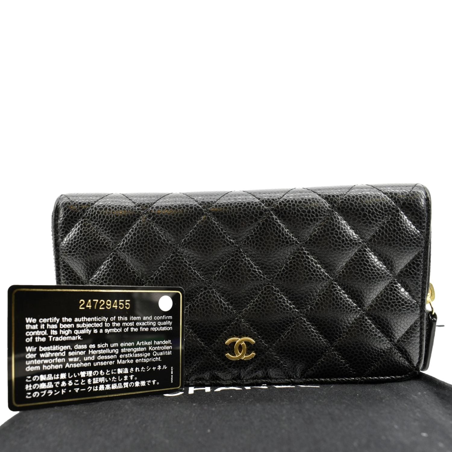 CHANEL Iridescent Caviar Quilted Medium Zip Around Wallet Black