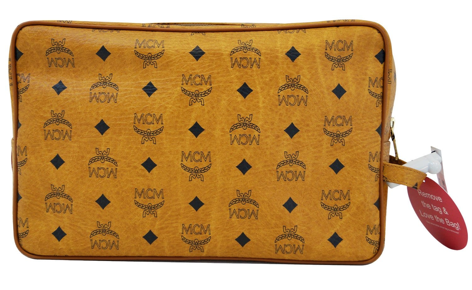 MCM Visetos Pouchette Leather Detachable Strap Cognac Clutch MC