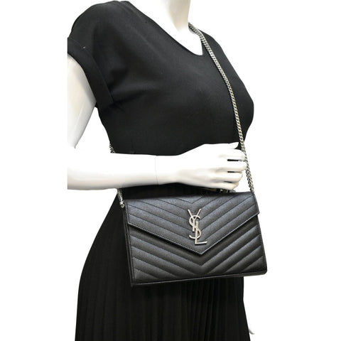 YVES SAINT LAURENT Wallet on Chain Leather Shoulder Bag Black