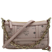 MCM Delmy Visetos Monogram Canvas  Leather Shoulder Bag Pink