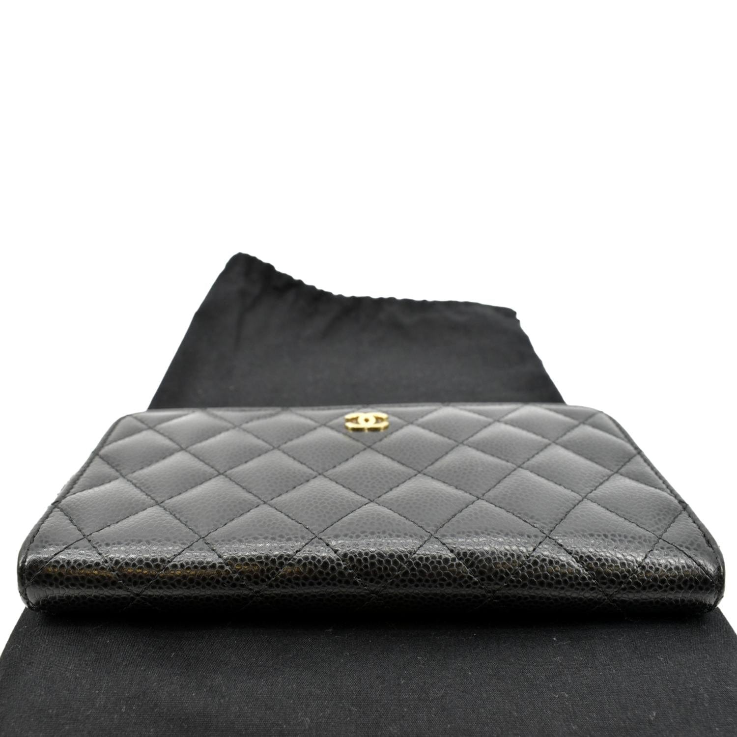 CHANEL Iridescent Caviar Quilted Medium Zip Around Wallet Black