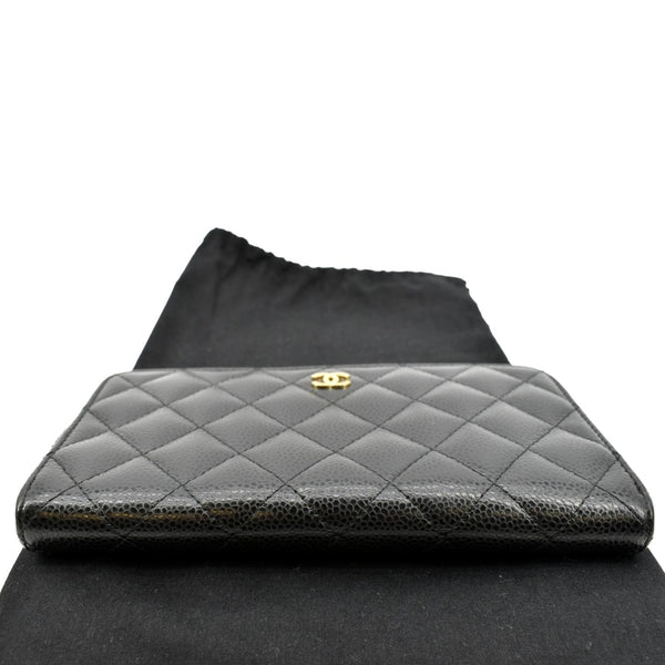Chanel Zip Around Quilted Caviar Leather Wallet Black - Bottom 