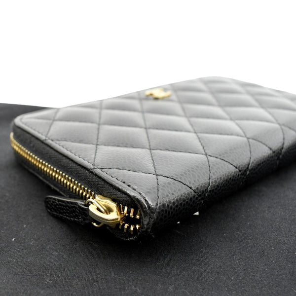 Chanel Zip Around Quilted Caviar Leather Wallet Black - Bottom Left