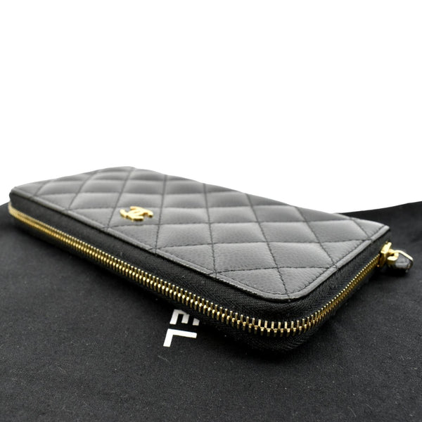 Chanel Zip Around Quilted Caviar Leather Wallet Black - Top Left