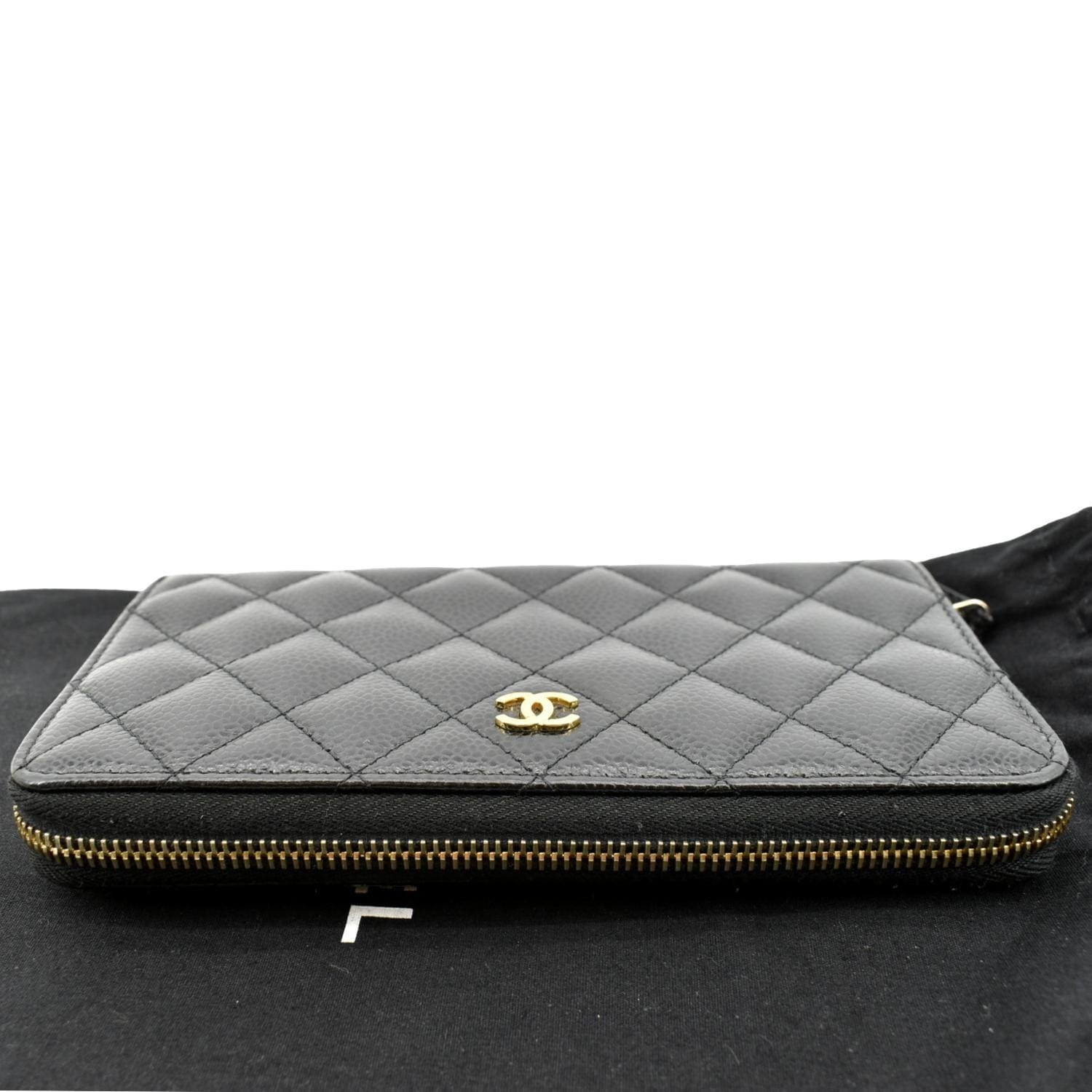 Chanel Caviar Quilted Zip Around Coin Purse Wallet Grey
