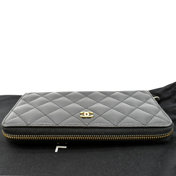 Chanel Zip Around Quilted Caviar Leather Wallet Black - Top