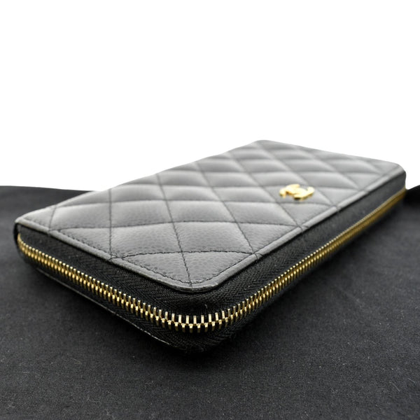 Chanel Zip Around Quilted Caviar Leather Wallet Black - Top Right