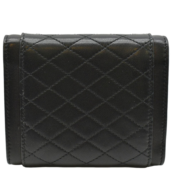 YVES SAINT LAURENT Gaby Compact Tri Fold Small Quilted Leather Wallet Black