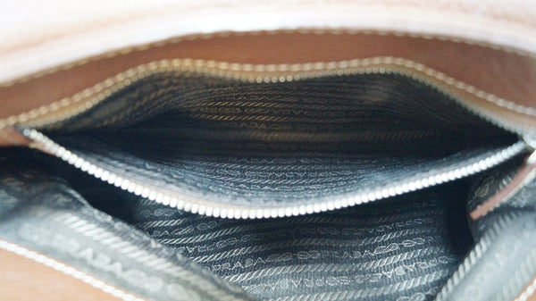 Prada Shoulder Leather Bag Brown Grommet - interior open zip 