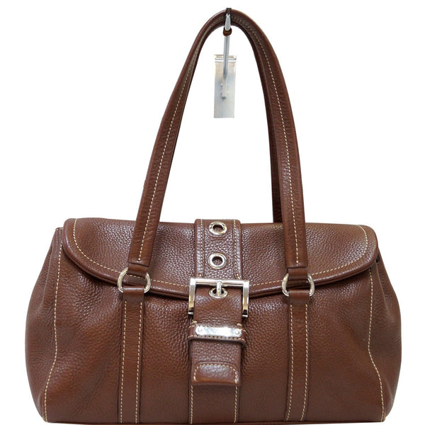 Prada Shoulder Leather Bag Brown Grommet - full view