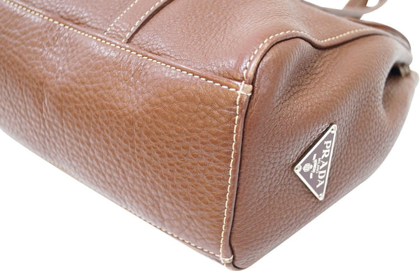 Prada Shoulder Leather Bag Brown Grommet - Right Side Bottom View 