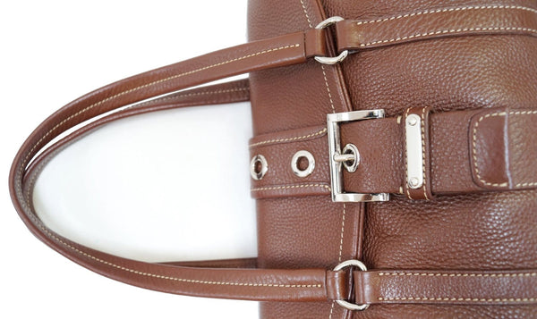 Prada Shoulder Leather Bag Brown Grommet - Clip View