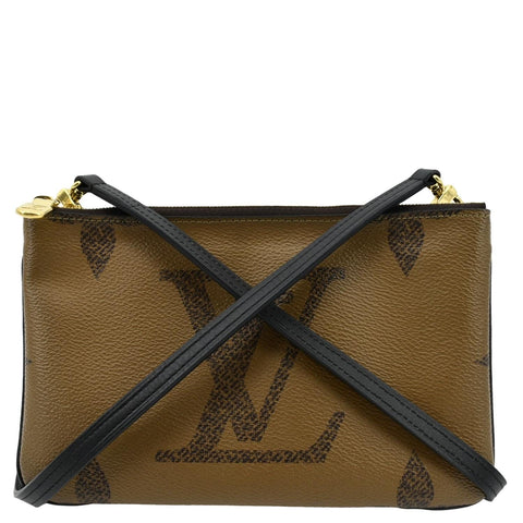 LOUIS VUITTON Double Zip Pochette Reverse Monogram Giant Crossbody Bag Brown