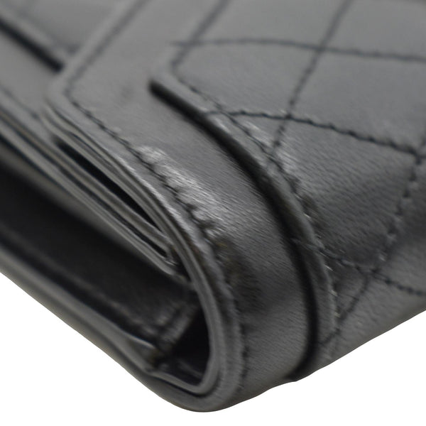 YVES SAINT LAURENT Gaby Compact Tri Fold Small Quilted Leather Wallet Black