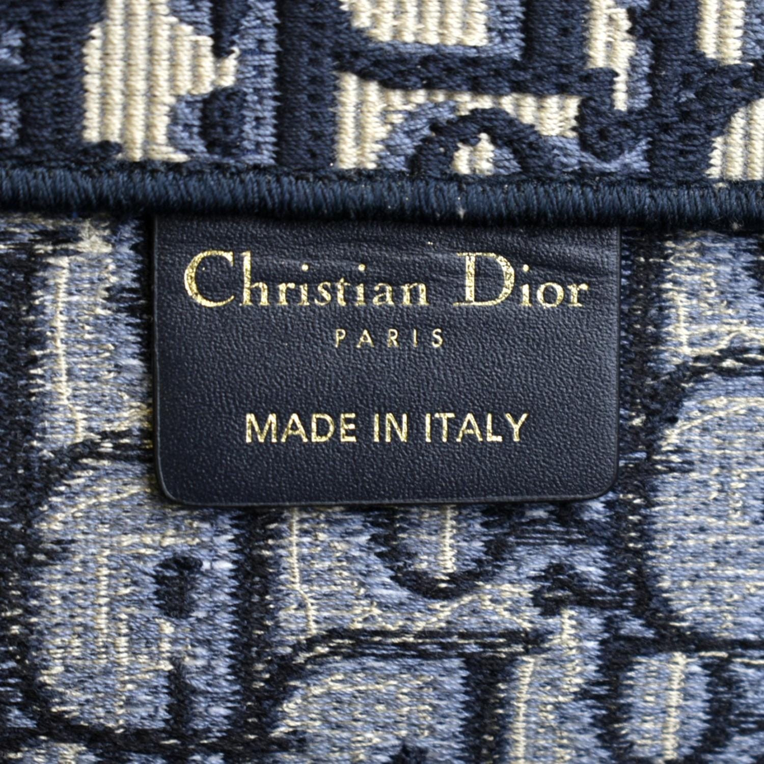 CHRISTIAN DIOR Book Medium Oblique Embroidery Tote Bag Blue
