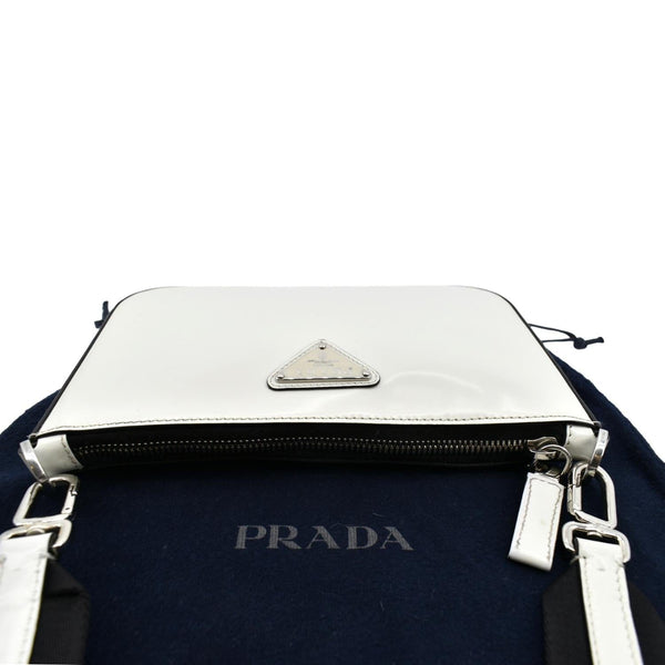 Prada Brushed Leather Shoulder Bag in White Color - Top