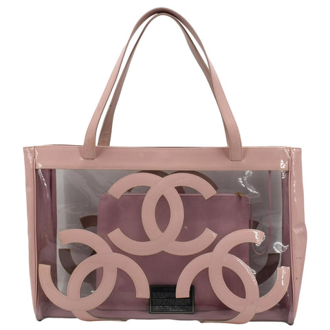 Chanel  Coco Logo PVC Vinyl Tote Shoulder Bag Light Pink