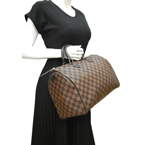 LOUIS VUITTON Speedy 35 Damier Ebene Satchel Bag Brown