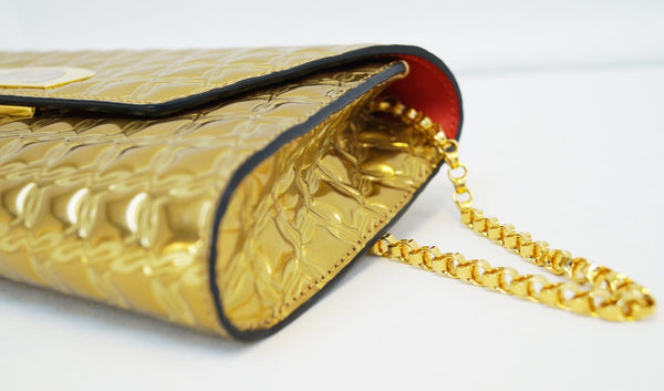 CHRISTIAN LOUBOUTIN Vero Dodat Gold Quilted Clutch Shoulder Bag