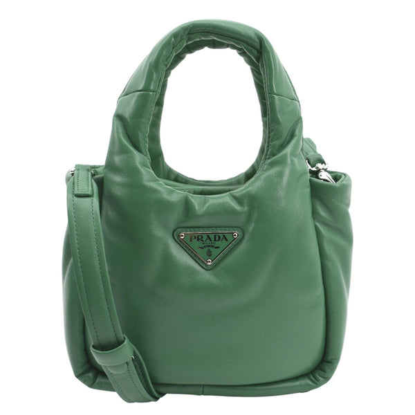 Prada Small Padded Soft Leather Shoulder Bag Dark Green - Front