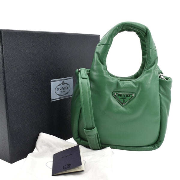 Prada Small Padded Soft Leather Shoulder Bag Dark Green - Product