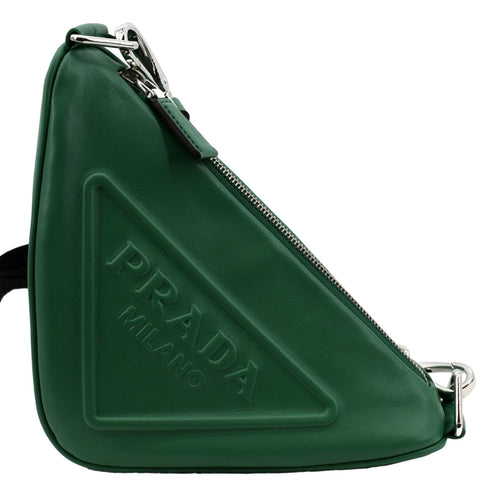PRADA Triangle Leather Shoulder Bag Green