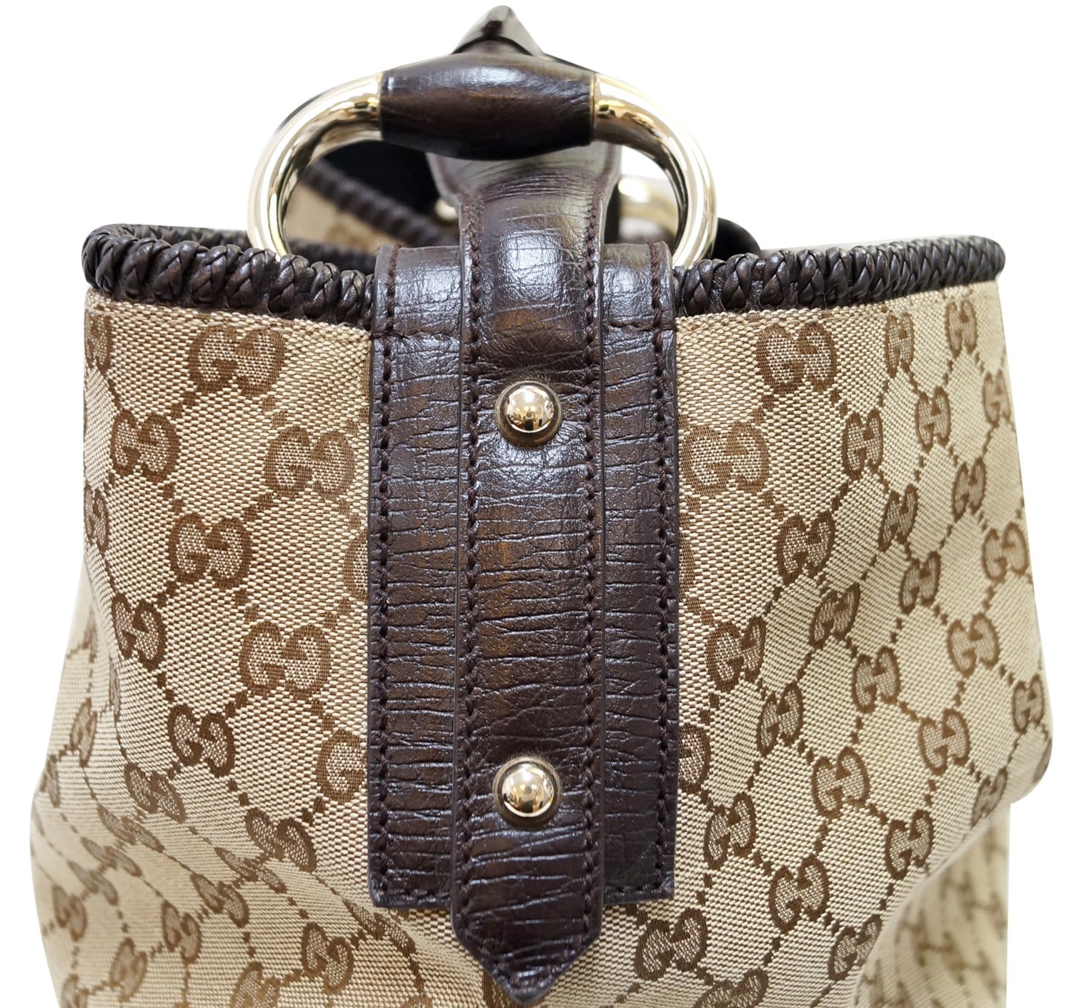 GUCCI GOLD STUDDED GG SHERRY LINE HORSEBIT LEATHER & CANVAS