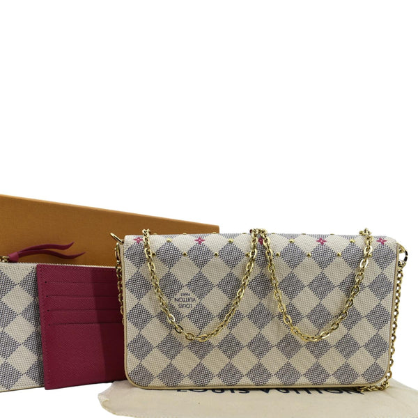 LOUIS VUITTON Studded Pochette Felicie Damier Azur Crossbody Bag White
