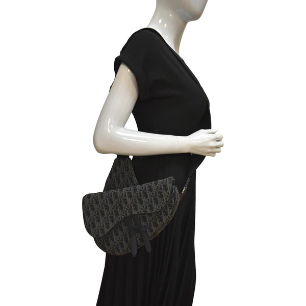 CHRISTIAN DIOR Saddle Oblique Jacquard Crossbody Bag Black