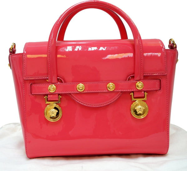 VERSACE Pink Patent Leather Short Handle Medallion Signature Bag 