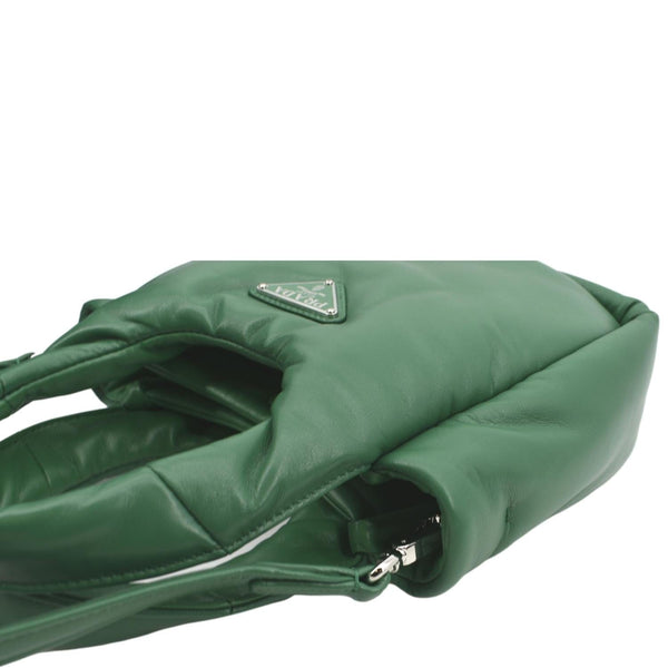 Prada Small Padded Soft Leather Shoulder Bag Dark Green - Left Side