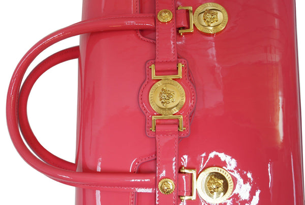 VERSACE Pink Patent Leather Short Handle Medallion Signature Bag 