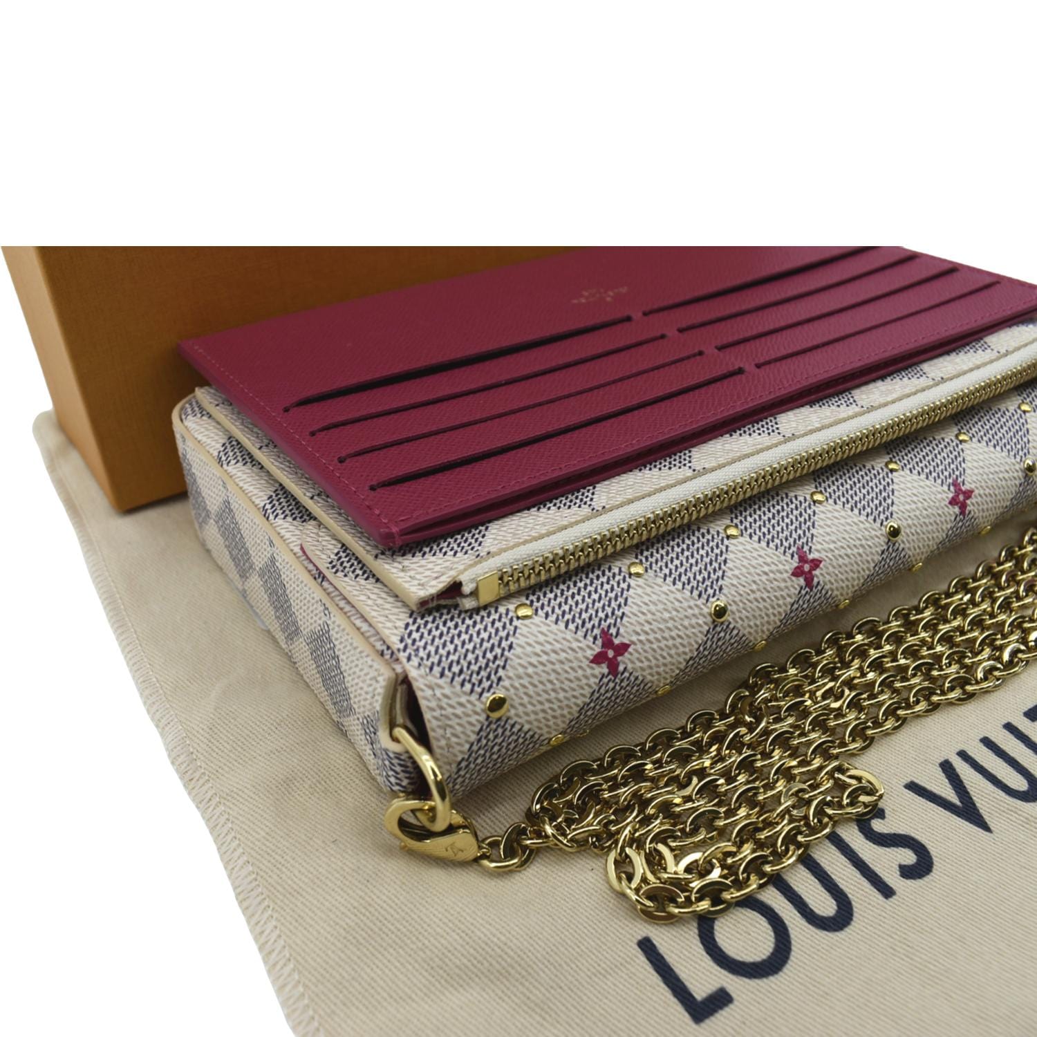 Louis Vuitton Damier Azur Fuchsia Studs Pochette Felicie Crossbody Bag  52lz55s