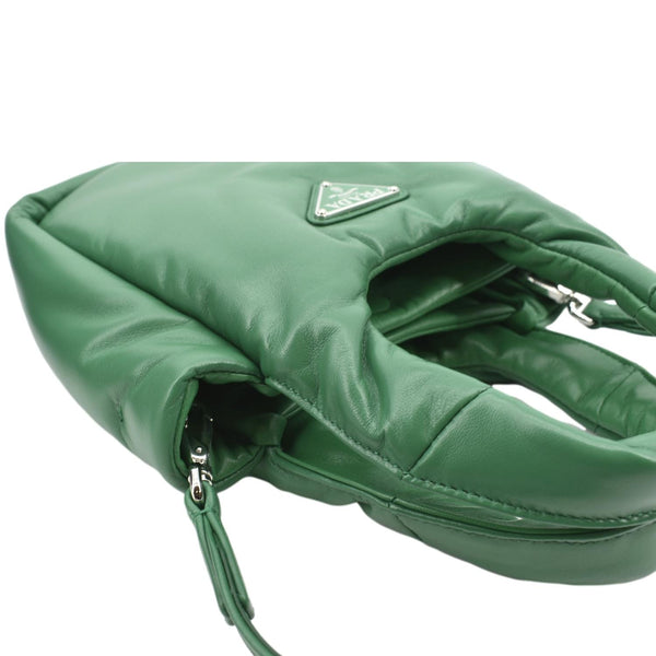 Prada Small Padded Soft Leather Shoulder Bag Dark Green - Right Side 