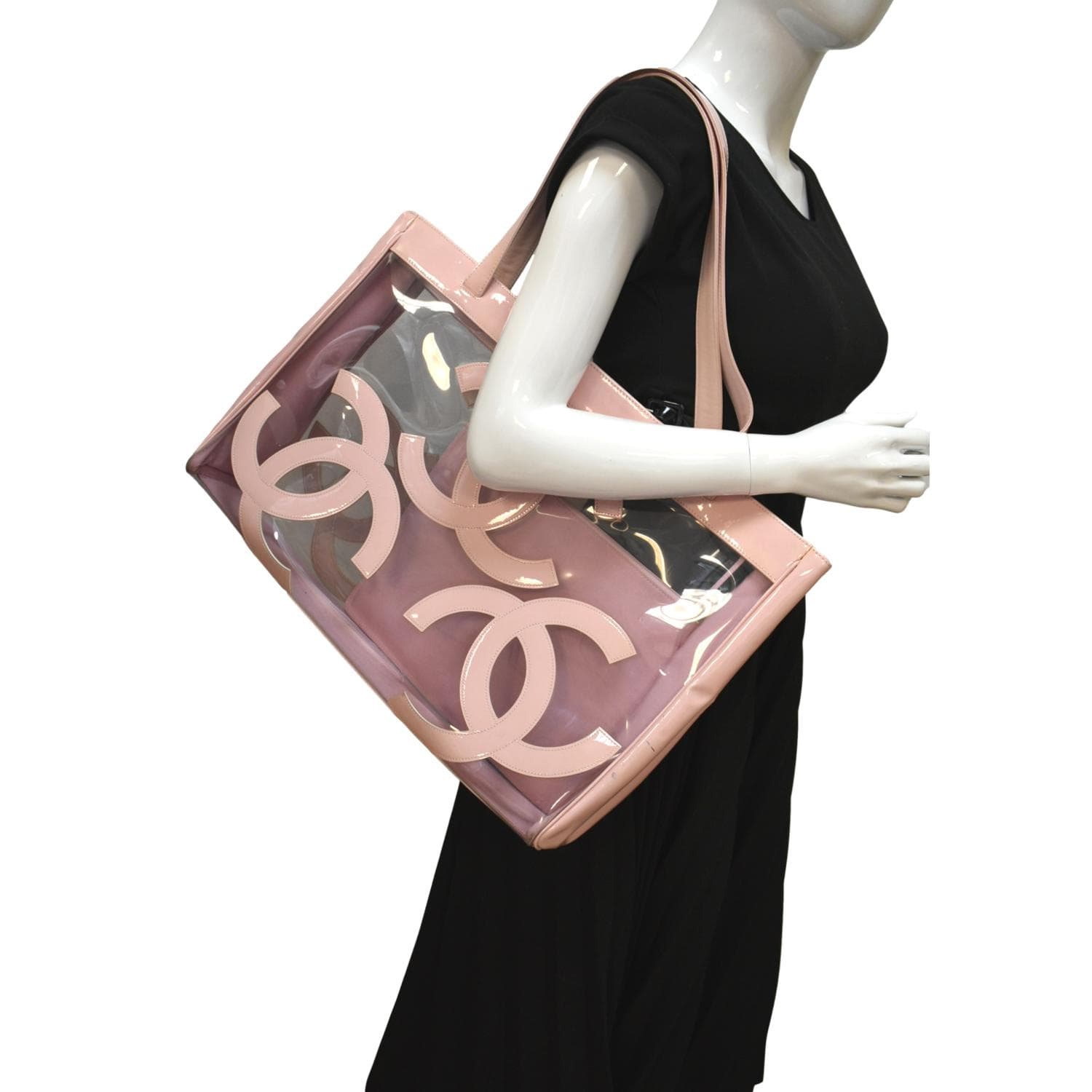 Chanel Coco Logo PVC Vinyl Tote Shoulder Bag Light Pink