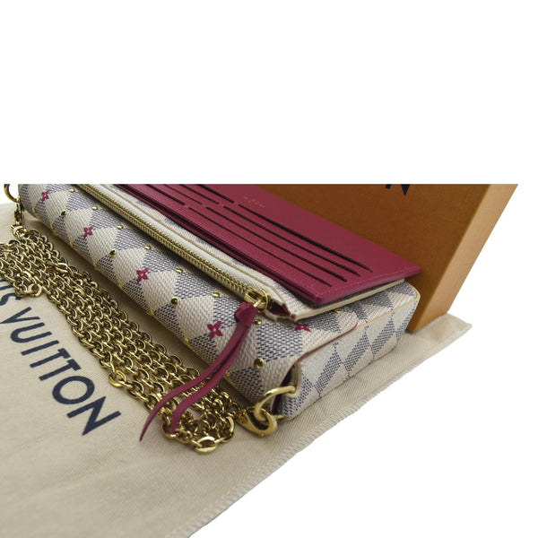 LOUIS VUITTON Studded Pochette Felicie Damier Azur Crossbody Bag White