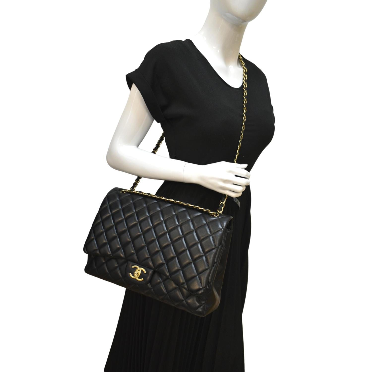 Chanel Maxi Double Flap Lambskin Leather Shoulder Bag
